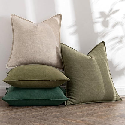 MIULEE Neutral Green Linen Pillow Covers Pack of 4 Decorative Natural Throw Pillow Covers Soft Accent Boho Farmhouse Couch Pillowcases Modern Spring Home Decors for Living Room Bed Sofa 24x24 Inch
