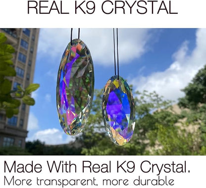 2PCS Simple Geometry Crystal Sun Catcher Prisms, stino Hanging Suncatchers with Glass Prism, Rainbow Maker for Windows, Balcony, Kitchen, Garden Decoration (1, Oval Eye 2Pcs)