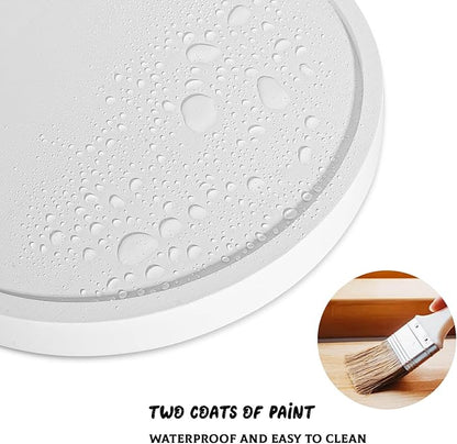 Round Decorative Tray Wood Bathroom Counter Organizer Farmhouse Kitchen Decor Wooden Riser for Soap Dish, Perfume, Candle, Sponge, 10" - White