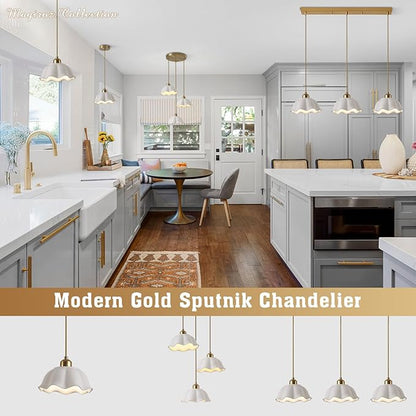 Modern Gold Milk Glass Pendant Light Mid Century Adjustable White Ceramic Hanging Light Fixture Vintage Brass Pendant Light Kitchen Island Nordic Hanging Lamp (2 Pack) MPL11-2 GD