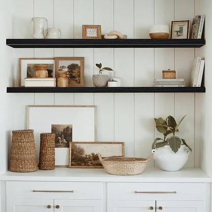 QEEIG Floating Shelves for Wall 55.1" Extra Long - Wall Mounted Shelf Bathroom Kitchen Living Room Bedroom Farmhouse Home Decor Display Bookshelf Large 55.1 x 9.3 inch Set of 2, Black (008-140B)