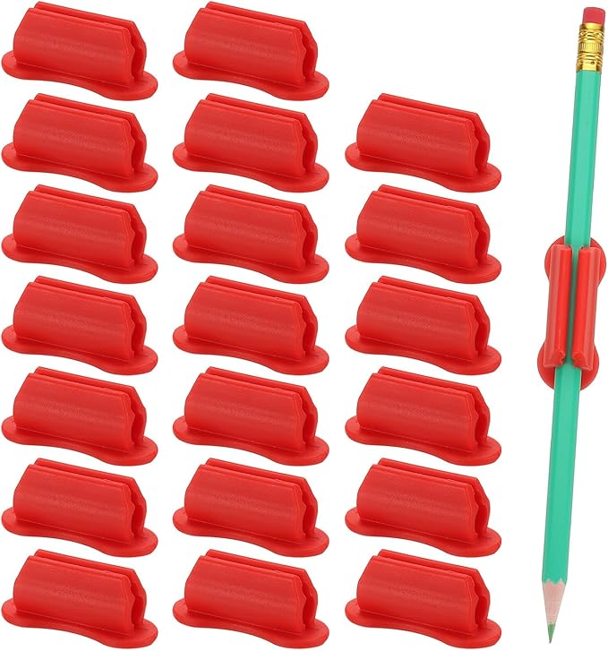 PATIKIL 20 Pcs Adhesive Pencil Holders for Desk, Universal Pencil Clip Silicone Pen Holder Office Desk Pen Organizer for Wall Clipboard Teacher Supplies, Red