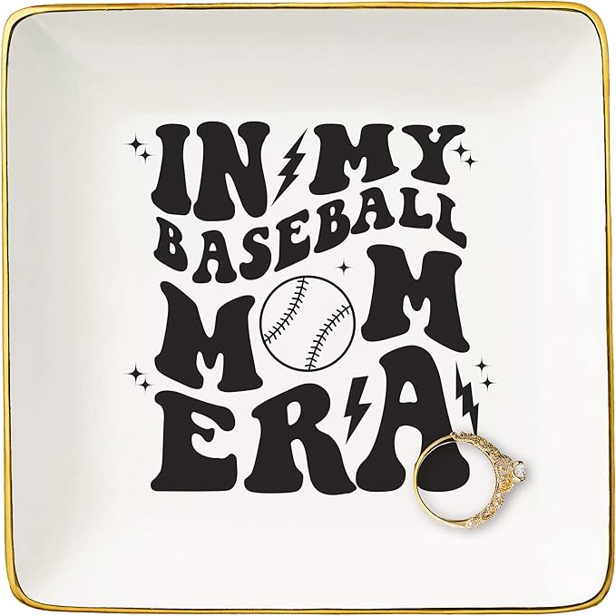 NZY Gifts for Baseball Coach,in My Baseball Mom Era,Game Day Gift for Mom,Sport Mom Gift,Mother's Day Gift,Birthday Gifts for Mother Mama-Christmas Gift-Ceramic Jewelry Tray Trinket Holder Ring Dish