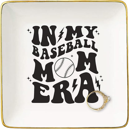 NZY Gifts for Baseball Coach,in My Baseball Mom Era,Game Day Gift for Mom,Sport Mom Gift,Mother's Day Gift,Birthday Gifts for Mother Mama-Christmas Gift-Ceramic Jewelry Tray Trinket Holder Ring Dish