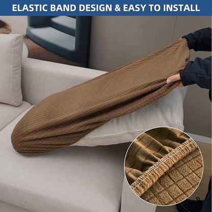 Eismodra Backrest Covers for 3 Cushion Couch Sofa Magic Stretch Sofa Slipcover for Dogs Pet L Shape 2 Seat Replacement Furniture Protector,Light Brown Width 20-28 inches(Only 1 Piece)