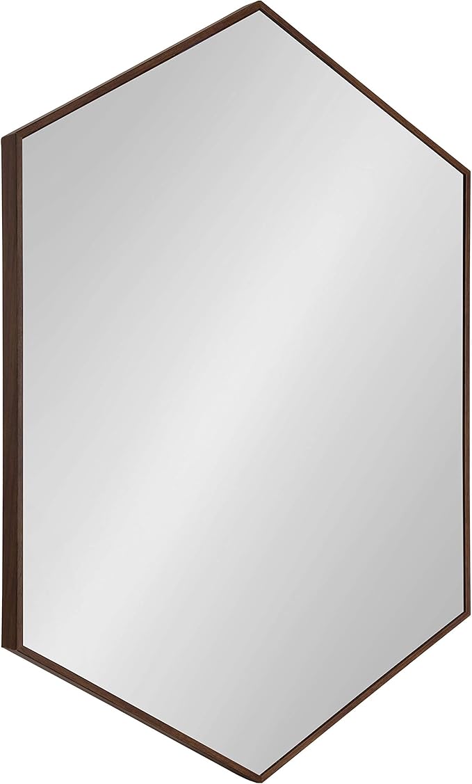 Kate and Laurel Rhodes Hexagon Wall Mirror, 24.75 x 36.75-Inches, Walnut Brown