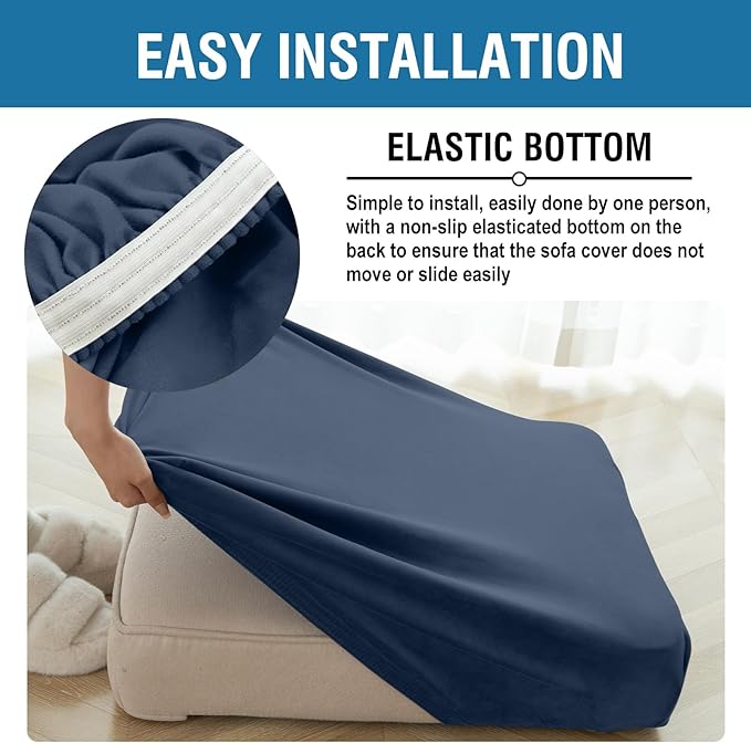 Couch Cover Stretch Velvet Sofa Cushion Cover 1-Piece - Elastic Washable Slipcover for Seat or Backrest, Couch Seat Covers for Sofas (Berlin Blue)