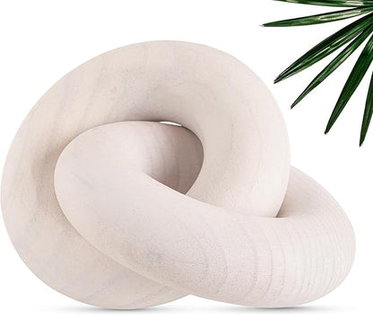 Boho Wooden 2 Chain Links Decorative Object for Coffee Table & Shelf Matte Finish | Pine Wood Knot Sculpture | Rustic Modern Arch Décor for Living Room, Entryway, Console,Office Home (White)
