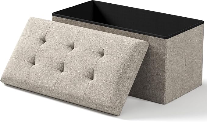 Storage Ottoman Bench, Folding Ottoman Foot Rest,15 x 30 x 15 Inches,End of Bed Bench,Storage Chest, for Living Room, Bedroom, Hallway, Entryway, Holds up to 600 lb (Sandy-Beige1, 30")