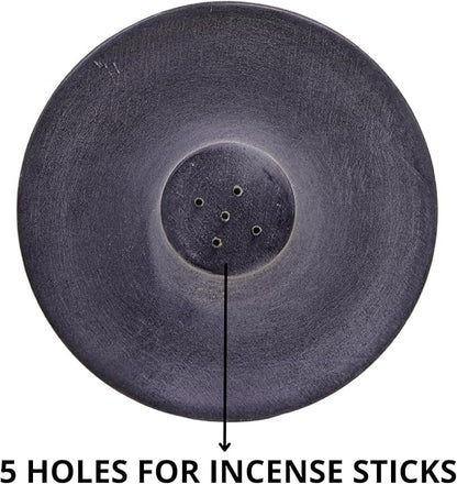 Handmade Natural Grey Marble Incense Stick Holder - Round Incense Burner With Multiple Holes For Incense Sticks. Decorative Ash Catcher For Home and Office Decor. (4 inch Diameter, Grey)