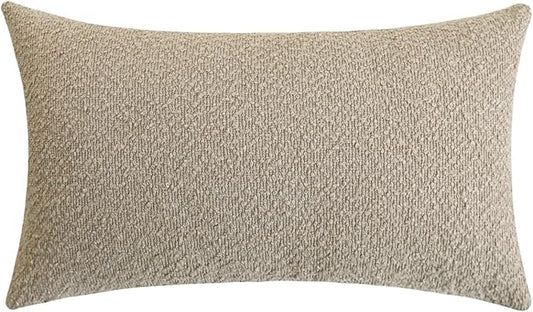 Jeneoo Light Grey Decorative Long Lumbar Thick Throw Pillow Covers Fine Textured Boucle Couch Cushion Cases for Sofa Bedroom Decor, Set of 1, 14 x 36 Inch