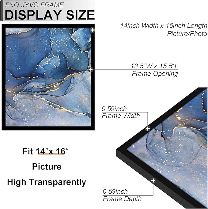 14x16 Picture Frame, Black Frame for 14 x 16 Inch Picture Poster Photo, Light Weight and High Transparent 14 by 16 Frame for Wall - 1 Pack/Black/14 x16
