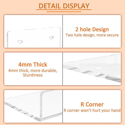 5'' Clear Acrylic Wall Shelf 2 Pack, 5 Inch Small Wall Shelves Display for Small Space