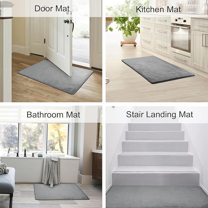 PURE ERA Carpet Stair Tread Landing Mat Area Rug Ultra Plush Shag Soft Non Slip Skid Resistant Tape Free Indoor Doormat Washable Reusable Grey 2' X 3'