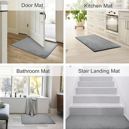 PURE ERA Carpet Stair Tread Landing Mat Area Rug Ultra Plush Shag Soft Non Slip Skid Resistant Tape Free Indoor Doormat Washable Reusable Grey 2' X 3'