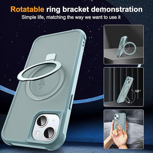 Compatible with iPhone 15 Plus Case with Invisible Magnetic O-Ring Stand Military-Grade Translucent Case for iPhone 15 Plus 6.7" [Compatible with Mag-Safe][Great Grip Feeling], Blue