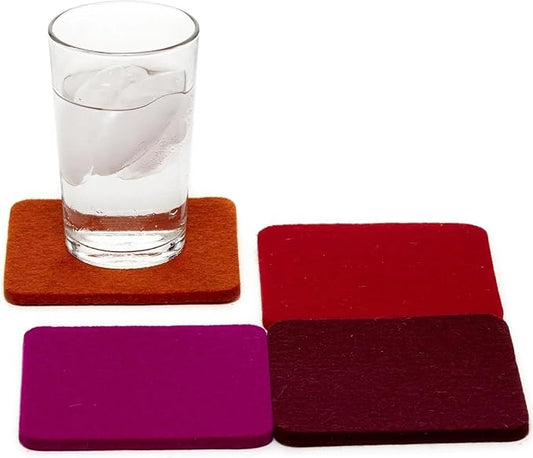 Graf Lantz - Bierfilzl Merino Wool Square Coasters Set of 4 - Bordeaux (4"x4"x5mm) - Absorbs 30% of Weight, Natural German Wool - Heat Resistant, Sustainable, Reusable - Home Decor, Coffee Table Decor
