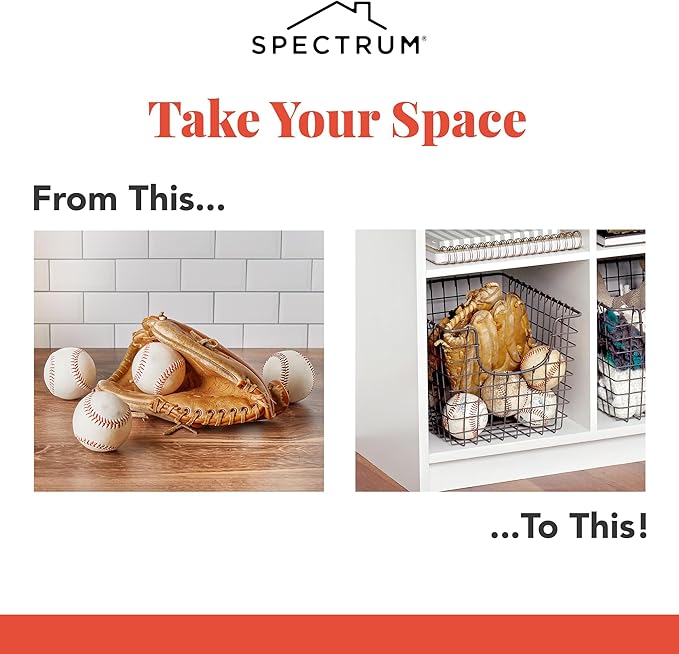 Spectrum Diversified 98977 Scoop Wire Basket, Vintage-Inspired Steel Storage Solution for Kitchen, Pantry, Closet, Bathroom, Craft Room & Garage, Single, Satin Nickel
