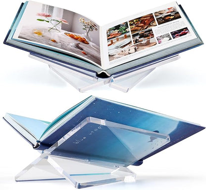 Acrylic Book Stand Clear Acrylic Book Holder, 8.5" x 6.4" x 3.5" Open Book Holder Stand for Display and Reading Cookbooks, Art Books, Bibles, Magazines - Home and Office (Clear, Medium)