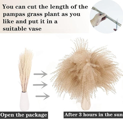 Dried Pampas Grass Decor, 100 Stems Pampas Grass Contains Bunny Tails Dried Flowers, Reed Grass Bouquet for Wedding Boho Flowers Home Table Decor, Rustic Farmhouse Party (17", White and Brown)