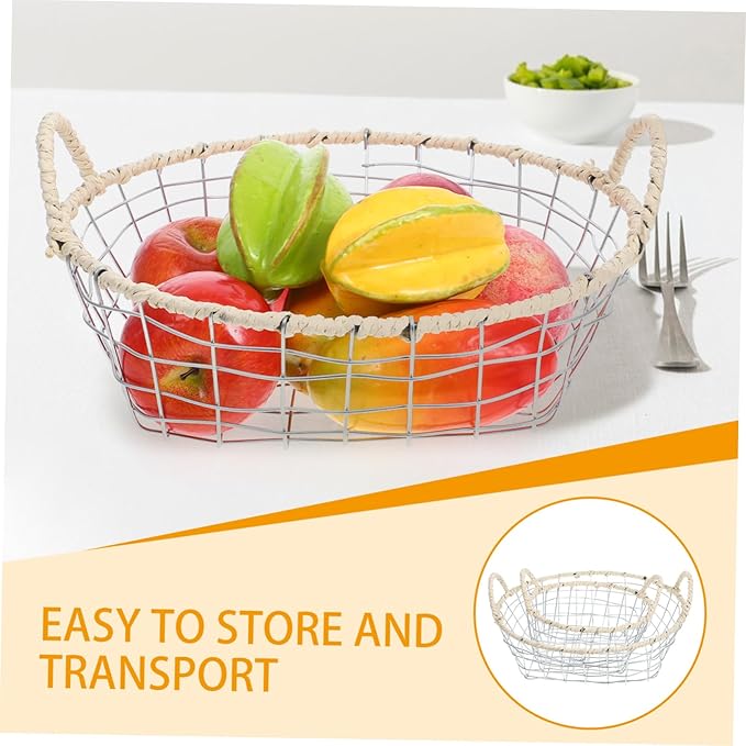 Toyvian 2pcs Wire Basket Storage Organizer Versatile Iron Baskets for Home Office Kitchen Decorative Containers for Fruits Bread and Office Supplies