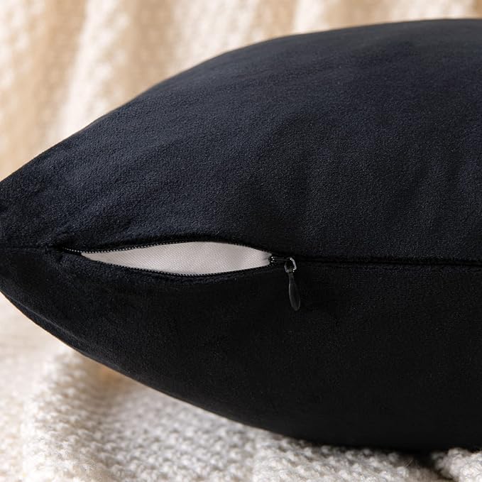EMEMA Pack of 2 Velvet Throw Pillow Covers Decorative Square Pillowcase Soft Solid Cushion Case for Sofa Bedroom Chair Car 20x20 Inch Black