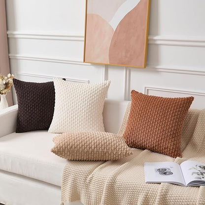 Kevin Textile Decorative Pillow Covers Set of 2 Striped Plush Corduroy Pillows Pillowcases Boho Home Decor Cushion Covers for Couch Sofa Bed Living Room 22x22 Inch, Burnt Orange