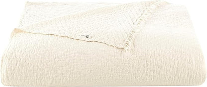 Bohemian 4 Layers Gauze Lightweight Throws,Cotton Muslin Throw Blanket,Breathable Coverlet, 4 Layer Bed Cover (Beige Jaquard, Full Size 78 x 95 inches)