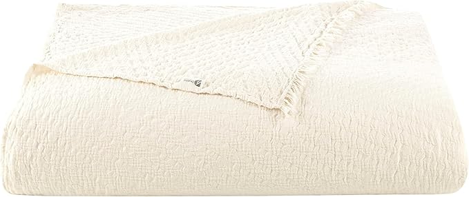 Bohemian 4 Layers Gauze Lightweight Throws,Cotton Muslin Throw Blanket,Breathable Coverlet, 4 Layer Bed Cover (Beige Jaquard, Queen 90 x 95 inches)