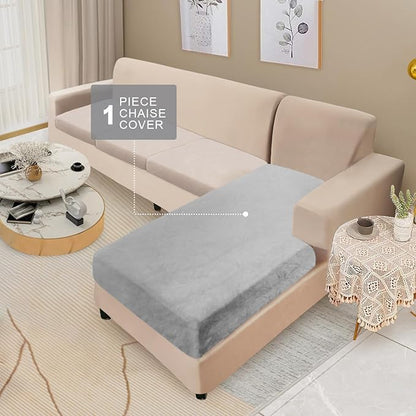 NAISI Sectional Couch Cover 1 Piece Velvet Separate Chaise Lounge Cover Soft Stretch Sofa Slipcovers for Left/Right Chaise Sectional Couch(Chaise Lounge,Light Grey)