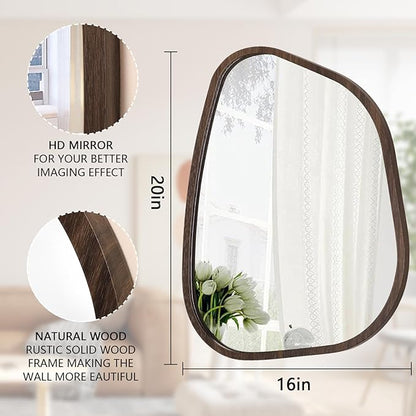 Irregular Asymmetrical Mirror Wall Mounted, Unique Vanity Mirror, Shaped Dressing Mirror Decorative for Living Room, Bathroom, Bedroom, Entryway Wall Decor Brown 20"x16"