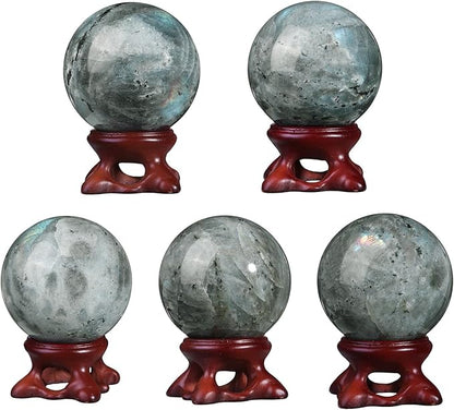 Nupuyai Natural Moonstone Crystal Ball with Resin Stand, Healing Crystal Sphere for Home Decor 1.61"-1.97"(41mm-50mm)