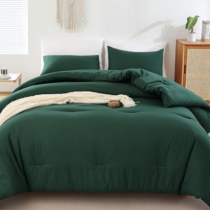 ROSGONIA Comforter Full Size for Girls Boys Teen,3pcs(1 Dark Emerald Green Comforter & 2 Pillowcases),Soft Kids Comforter Sets All Season Dorm Bedding