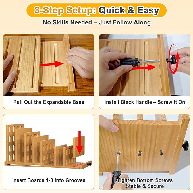 AO LI GEI Wood File Mail Organizer,Expandable Desktop Organizer Paper Sorter Pull Out from 4 to 7 Slots with Hanging Storage Box & Phone Stand,File Holders for Office Desk Home & School ﻿