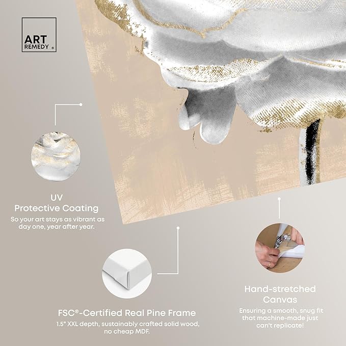 Art Remedy Beige Ranunculus Canvas Elegant White Gold Wall Art, Gallery Wrapped, 16" x 16"