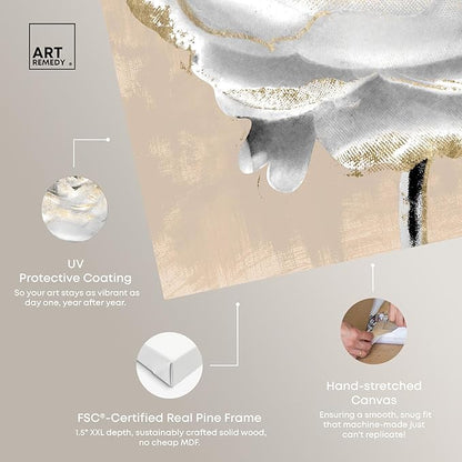 Art Remedy Beige Ranunculus Canvas Elegant White Gold Wall Art, Gallery Wrapped, 20" x 20"