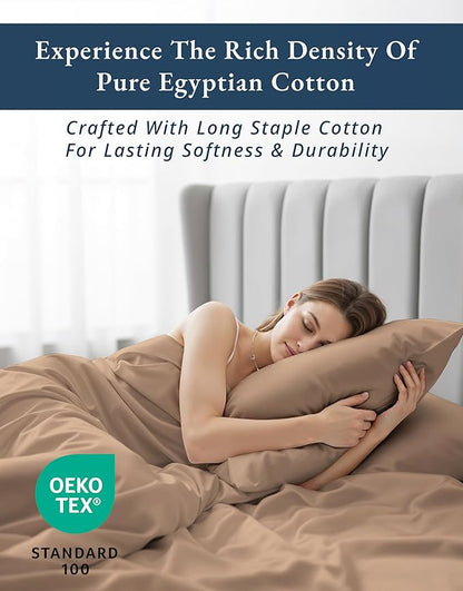 LANE LINEN 100% Egyptian Cotton Full Size Bed Sheets, Machine Washable Naturally Temperature regulating Sustaibable No Pill Fade Resistant Full Size Sheets Set Cotton - Taupe