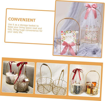 Gold Wire Flower Girl Basket Iron Wire Basket Wedding Storage Decorative