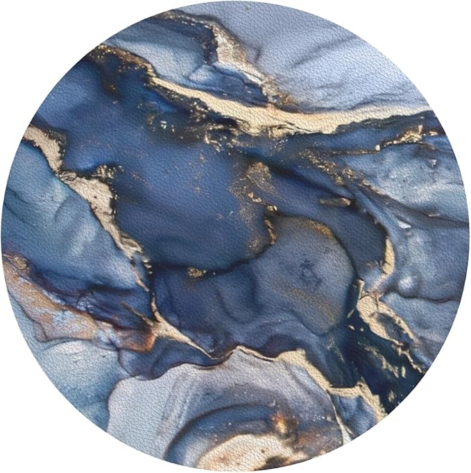 Navy Blue Marble Abstract Coaster Set of 4 Stone Texture Cup Coasters for Drinks Waterproof Wipeable PVC Round Coasters Mat for Coffee Beer Wine Outdoor Patio Table Bar Desk Seasonal Desk Decor