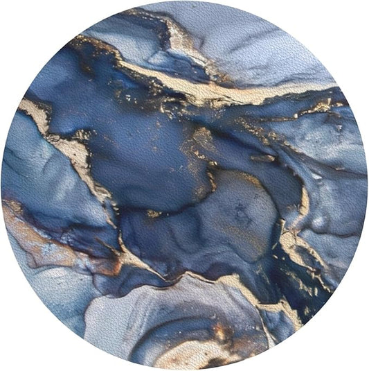 Navy Blue Marble Abstract Coaster Set of 4 Stone Texture Cup Coasters for Drinks Waterproof Wipeable PVC Round Coasters Mat for Coffee Beer Wine Outdoor Patio Table Bar Desk Seasonal Desk Decor