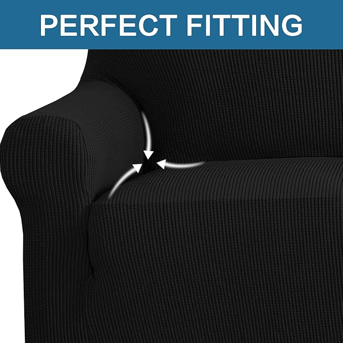 H.VERSAILTEX Couch Stretch Covers Couch Covers for Dogs Sofa Slip Covers for 3 Seat Cushion Couch Feature Thick Checked Jacquard Fabric with Elastic Bottom, Sofa Large - Black