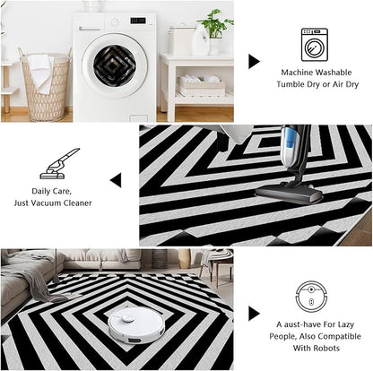 Black and White Rug 5x8, Checkered Soft Thin Indoor Floor Mats Carpet, Non-Slip Stain Resistant Washable Rugs, Modern Rhombus Geometric Rugs for Living Room, Farmhouse Rug