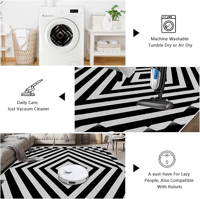 Black and White Rug 5x7, Checkered Soft Thin Indoor Floor Mats Carpet, Non-Slip Stain Resistant Washable Rugs, Modern Rhombus Geometric Rugs for Living Room, Farmhouse Rug