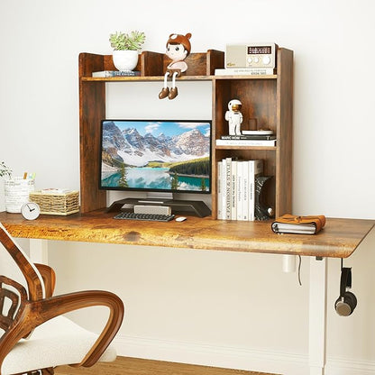 Desktop Bookshelf, 3-Tier Wood Countertop Bookcase with 5 Shelves, Desk Hutch for College Dorm, Multipurpose Desk Organizer Shelf Display Rack for Home Office, Hutch Top Only