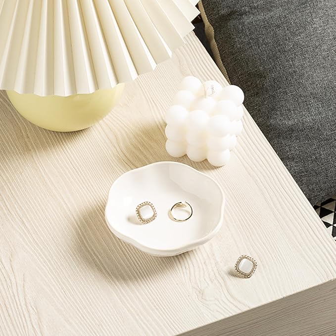 Ceramic Ring Dish Flower Jewelry Holder Dish Cute Jewelry Dish Tray Trinket Dish Small Decorative Tray Key Bowl Room Decor Aesthetic for Mom Best Friend Sister (white)