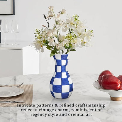 Small Blue and White Vase, 2-Pack 6 Inch Bud Ceramic Flower Vase, Retro Chinoiserie Vases for Fresh Dried Silk Flower Decor Side Table Living Room Bookshelf Antique Grand Millennial - Plain Glazed