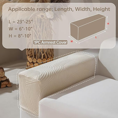 Couch Cushion Covers for Sectional and L Shaped Sofa, Stretch Soft Sofa Covers Washable Wear Resistant Slipcovers Furniture Protector Pet-Friendly (1PC Armrest Cover, Ivory)