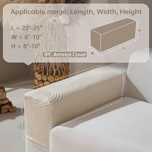 Couch Cushion Covers for Sectional and L Shaped Sofa, Stretch Soft Sofa Covers Washable Wear Resistant Slipcovers Furniture Protector Pet-Friendly (1PC Armrest Cover, Ivory)