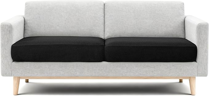 CHUN YI 2 Piece Couch Cushion Covers for Sofa Seat Slipcovers Suitable with Spandex Jacquard Washable Fabric (2 Piece Sofa Cushion Covers, Black)