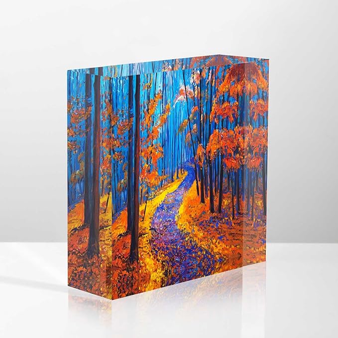 Acrylic Home Decor Modern Impressionism,Beautiful Autumn Woods Retirement Presents for Woman - Goodbye Presents for Coworkers - Thank You Presents for Women 4 x 4 Inch